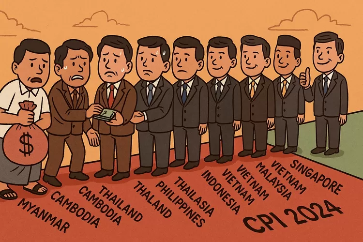 (Ilustrasi) Peringkat negara-negara Asia Tenggara dalam Indeks Persepsi Korupsi (CPI) 2024. (1st)