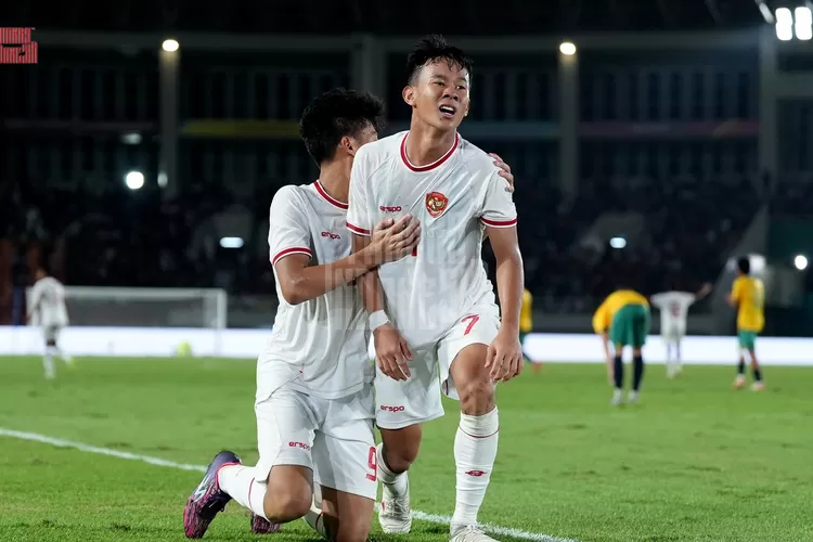 Zahaby Gholy berhasil cetak gol untuk timnas Indonesia U-16 ke gawang timnas Australia di semifinal Piala AFF U-16 2024, pada Senin 1 Juli 2024.