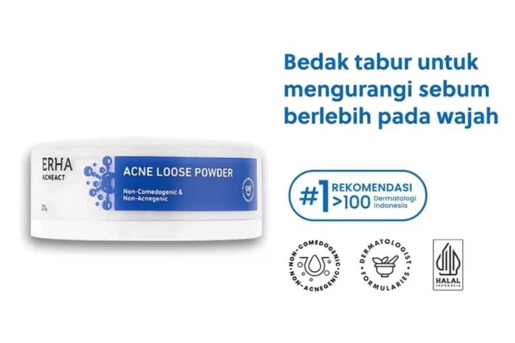 Rekomendasi bedak tabur untuk tipe wajah berjerawat yang telah bersertifikat BPOM.   (Shopee/ERHA DELUXE)