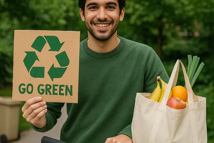 Ilustrasi Gaya Hidup Berkelanjutan, Dari Tas Pakai Ulang hingga Energi Terbarukan (AI)