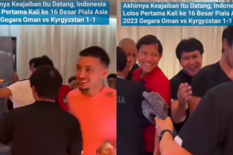 Timnas Indonesia melangkah gemilang ke babak 16 besar Piala Asia 2023 setelah hasil imbang Oman vs Kyrgyzstan. (tangkapan layar @infodepok_id / JakartaInsider.id)