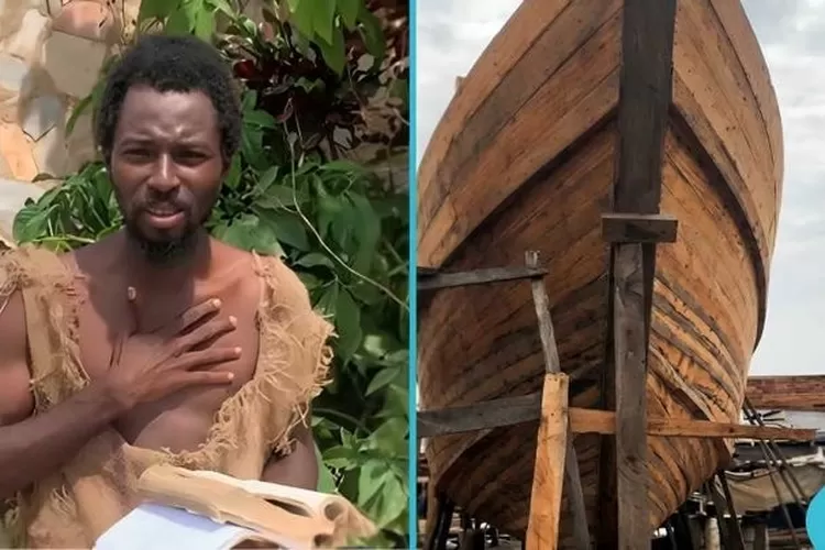 Pria Ghana ya g bernama Nuh membangun bahtera kayu untuk selamatkan manusia dari bencana banjir yang akan terjadi pada 25 Desember 2025. (Oddity Central)