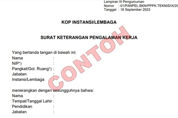 Contoh Surat Pengalaman Kerja PPPK Teknis Format Simpel Lengkap Di File PDF Ayo Semarang