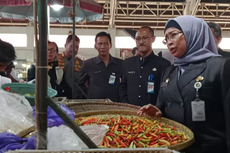 Penjabat (Pj) Bupati Batang Lani Dwi Rejeki saat melakukan inspeksi mendadak di pasar tradisional Batang . Foto: Muslihun kontributor Batang.