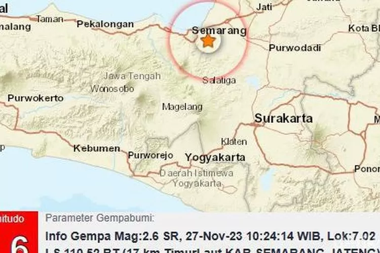  Pusat Gempa Magnitudo 2,6 Guncang Semarang (dok BMKG)