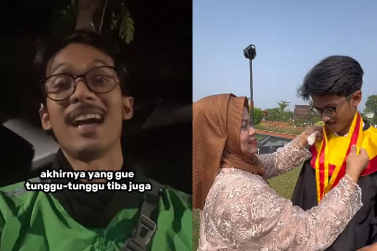 Viral pemuda berhasil lulus kuliah tepat waktu meski sambil ngojol atau ojek online selama 4 tahun. (Tiktok/@baskorooo)