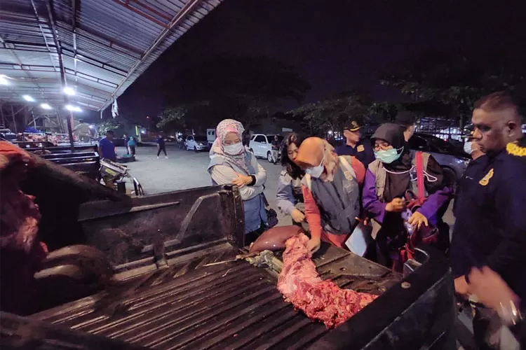 Penyitaan daging sapi gelonggongan di Pasar MAJT Semarang dinihari tadi. (Satpol PP Kota Semarang)