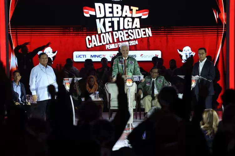 Debat ketiga Capres Cawapres 2024 di Istora Senayan Jakarta, Minggu 7 Januari 2024 . (dok tim Ganjar Pranowo.)