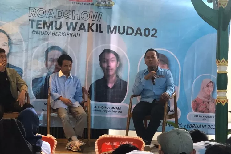Peran 02 Jateng Shofiyul Amin saat ''Temu Wakil Muda 02 Prabowo-Gibran'' di Bangsri, Jepara, Selasa 6 Febuari 2024 sore.     (dok TKD Jateng.)