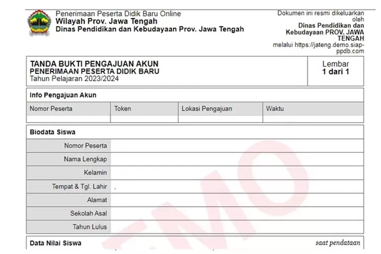 Cara Cetak Tanda Bukti Pengajuan Akun PPDB Jateng 2024 (ajuan.demo.siap-ppdb.com)