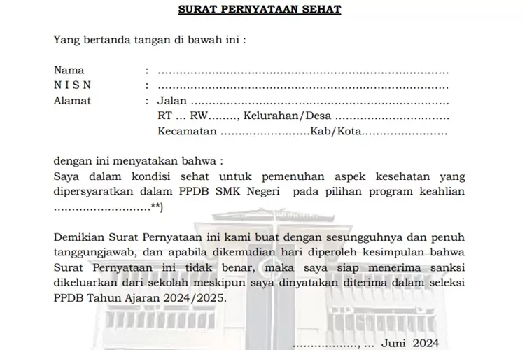Link Download Surat Pernyataan Sehat PPDB Jateng 2024 (berkas.siap-ppdb.com)