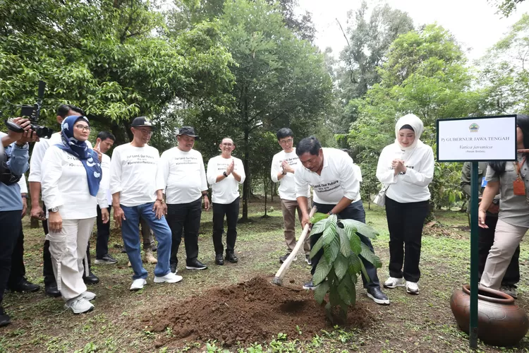 PJ Gubernur Jateng Nana Sudjana saat melakukan penanaman pohom di Kebun Raya Baturaden Banyumas. Nana berkomitmen selesaikan krisis iklim di Jateng.  (Humas Jateng)