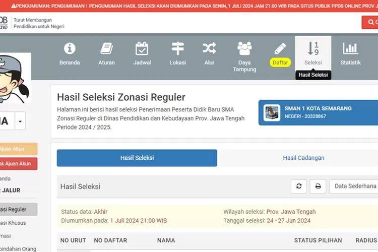 Link dan Cek Hasil Seleksi PPDB Jateng 2024 SMA dan SMK (ppdb.jatengprov.go.id)