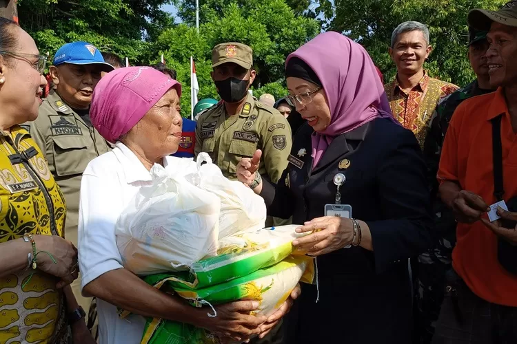 Pj Bupati Batang Lani Dwi Rejeki saat memantau Gerakan Pasar Murah di Jalan Veteran Batang. (istimewa )