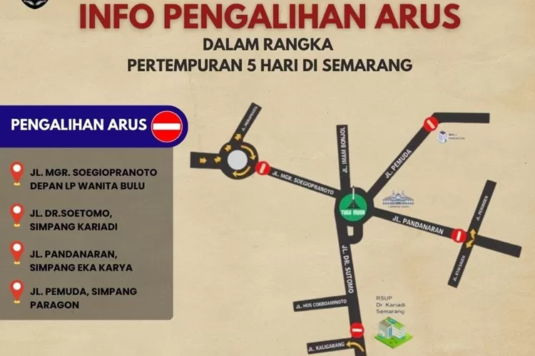 Pengalihan arus Pertempuran Lima Hari di Semarang akses ke Tugu Muda akan ditutup dalam dua hari.  (Humas Pemkot)