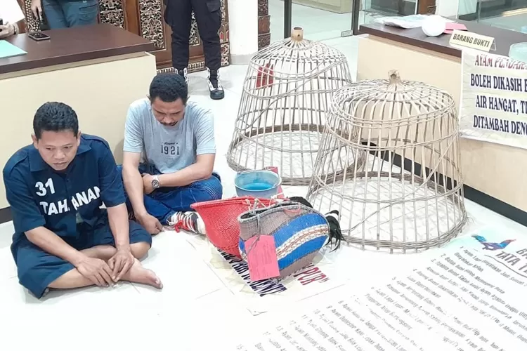 Oknum polisi di Semarang yang bekingi judi sabung ayam (kaus abu-abu) kini sudah dijebloskan ke penjara.  (Ayosemarang.com/ Audrian Firhannusa)