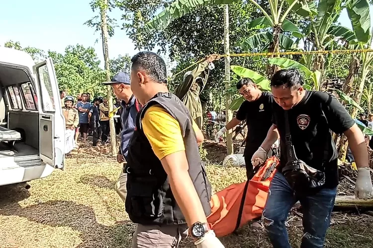 petugas saat mengevakuasi mayat yang ditemukan di kebun desa darupono kamis pagi (edi prayitno/kontributor kendal )
