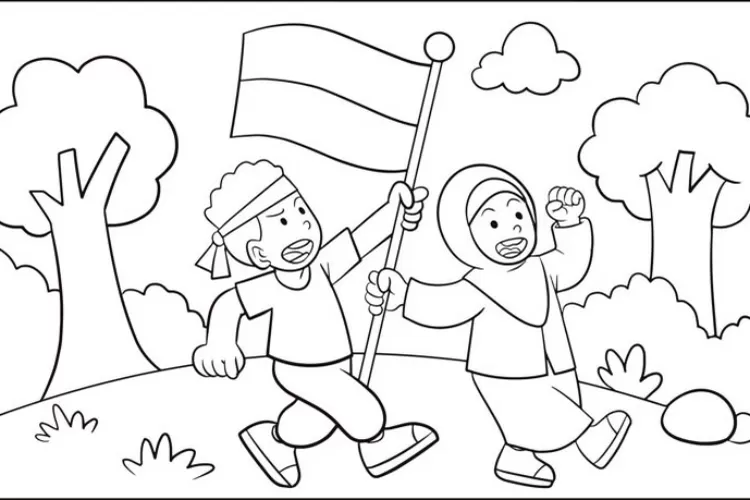 contoh sketsa gambar 17 Agustus untuk anak SD yang mudah (pinterest)