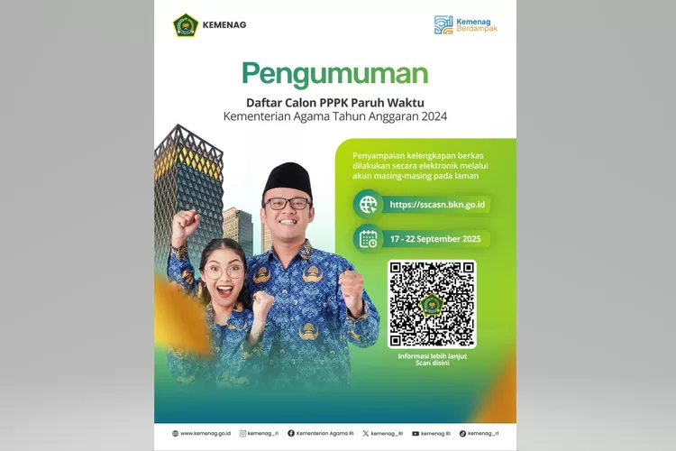 Kemenag umumkan 4.155 calon PPPK Paruh Waktu 2024. Peserta diwajibkan unggah dokumen di SSCASN BKN pada 17&ndash;22 September 2025.