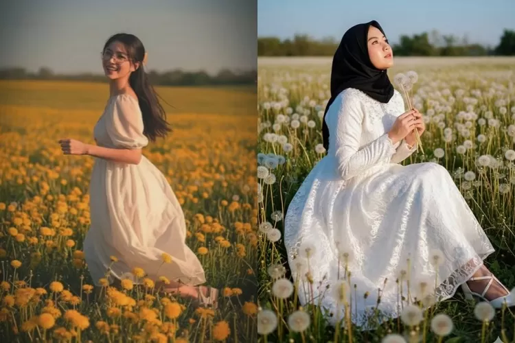 Hasil edit foto estetik di taman bunga dengan Gemini AI.  (TikTok/prettyjane.baobei,itsyourbaby_25)