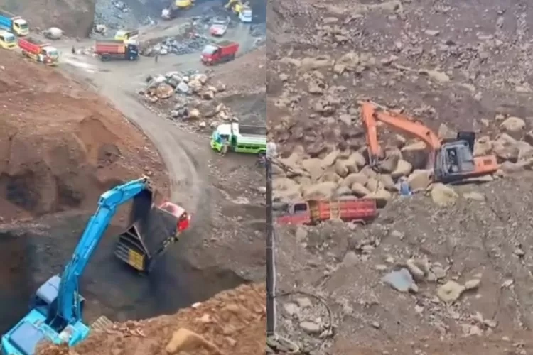 Penampakan tambang batu di Gunung Slamet.  (Instagram)