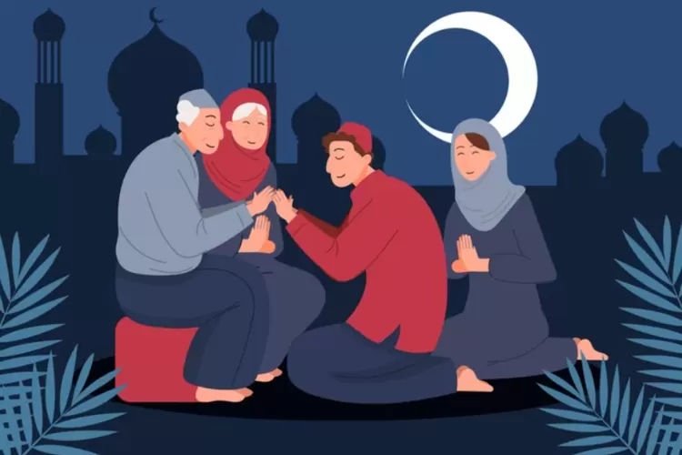 Ilustrasi sungkem Lebaran kepada orang tua. (Freepik)