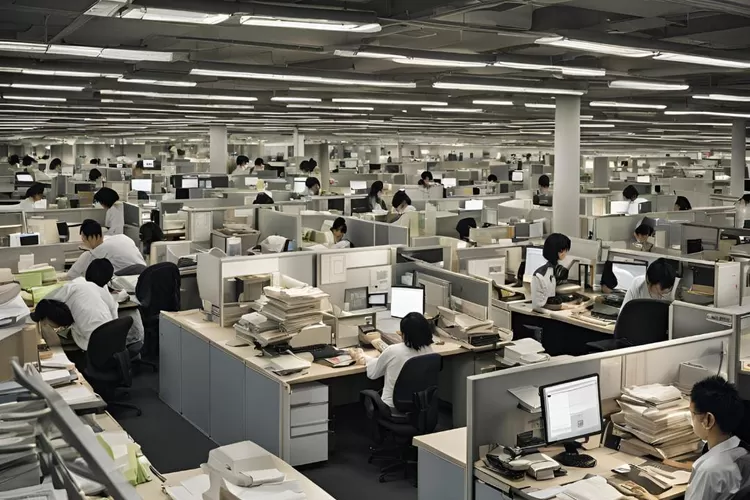 Ilustrasi kerja di Jepang Karoshi (Sulutzone.com/AI by Canva))