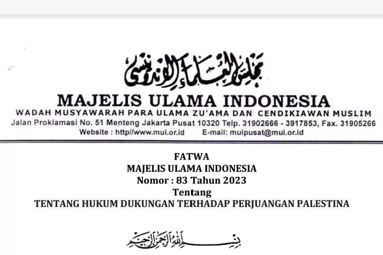 Link Download PDF Fatwa MUI Nomor 83 Tahun 2023 Tentang Hukum Dukungan ...