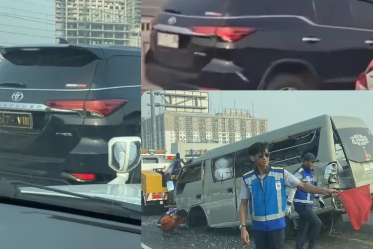 Viral mobil dinas Polisi kecelakaan di Tol MBZ (Twitter @apansa_kalengs)