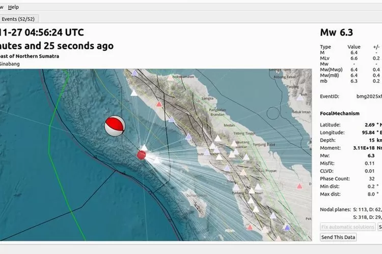 Gempa bumi M6,3 mengguncang Sinabang Aceh dengan lindu susulan (Tangkap layar BMKG)