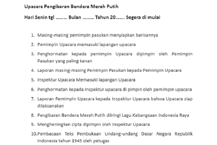 Susunan Rangkaian Upacara 17 Agustus 2024, Text MC dari Pengibaran