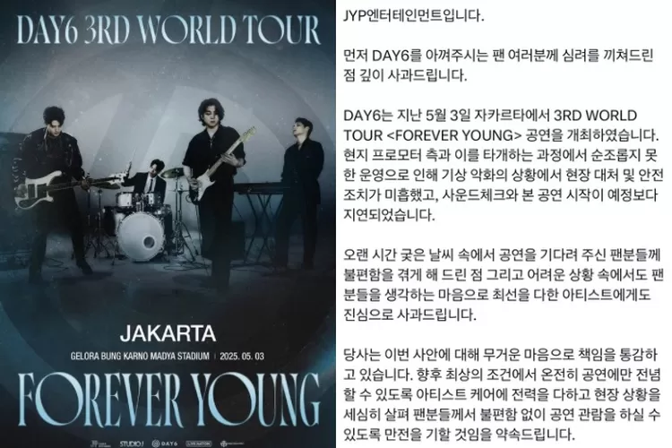 Day6 rilis pernyataan resmi terkait konser Forever Young in Jakarta (X/mecimapro dan X/day6official)