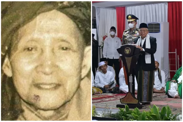 Wakil Presiden RI Ma&rsquo;ruf Amin saat di Pondok Pesantren Al-Falak Pagentongan Bogor (kanan) / Al Maghfurlah Mama KH. TB. Muhammad Falak Abbas (kiri)