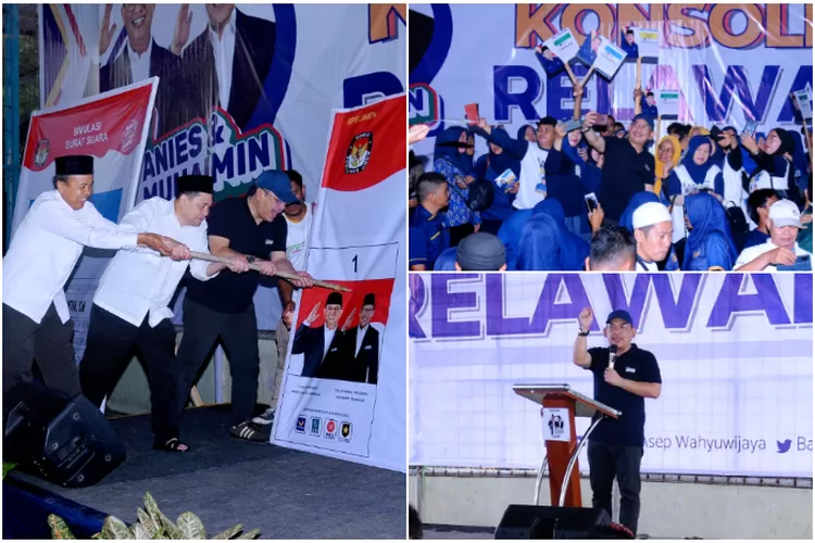KOMPAK : Caleg DPR RI, Asep Wahyuwijaya (topi biru) saat hadiri Konsolidasi Akbar Relawan Balawa di Lapangan Futsal Al-Badariyah, Cimanggu 2, Kecamatan Cibungbulang, Kabupaten Bogor