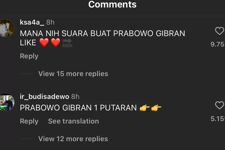 Tulisan warganet di kolom komentar Prabowo
