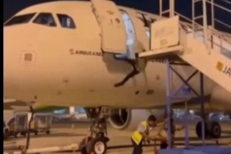 Insiden petugas Bandara Jatuh dari Pesawat TransNusa  (dok Instagram @fakta.berita)