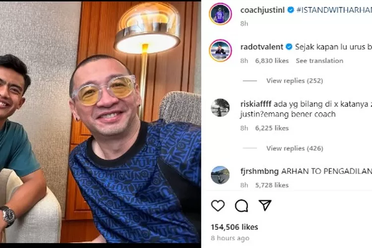 Unggahan Coach Justin dengan tagar StandwithArhan (instagram Coach Justinl)