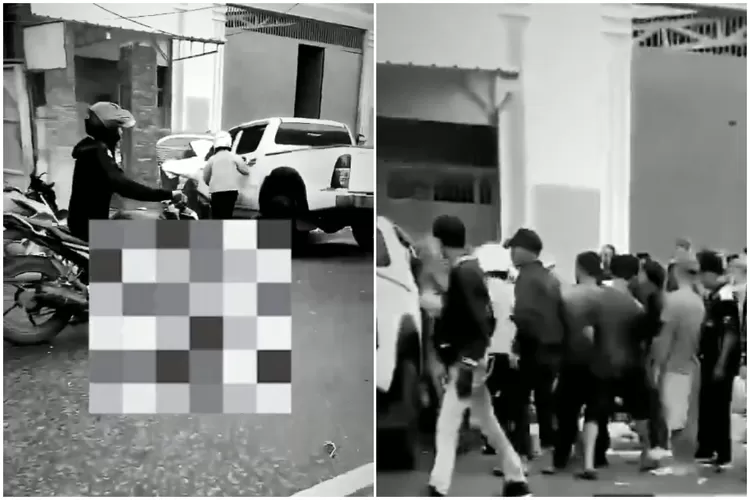 Potret Warga Mengerumuni Toyota Hilux yang Sebabkan Kecelakaan Beruntun di Tangerang. (Foto X @neverAl0nely.)