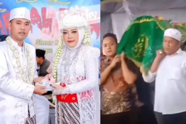 Rika Amiyana dan Nur Kholiq usai ijab kabul (kiri). Jenazah Rika Amiyana dalam keranda. (Foto akun X TWITTER @999o7i)
