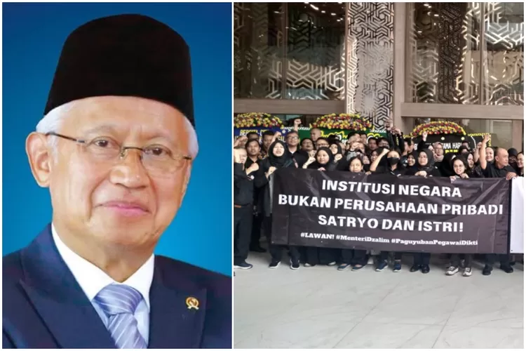 Mendiktisaintek Satryo Brodjonegoro di Demo ASN Pada Senin, (20/01). (Kolase Foto/Instagram.com/kemendikdasmen, X @kemgelapan.)