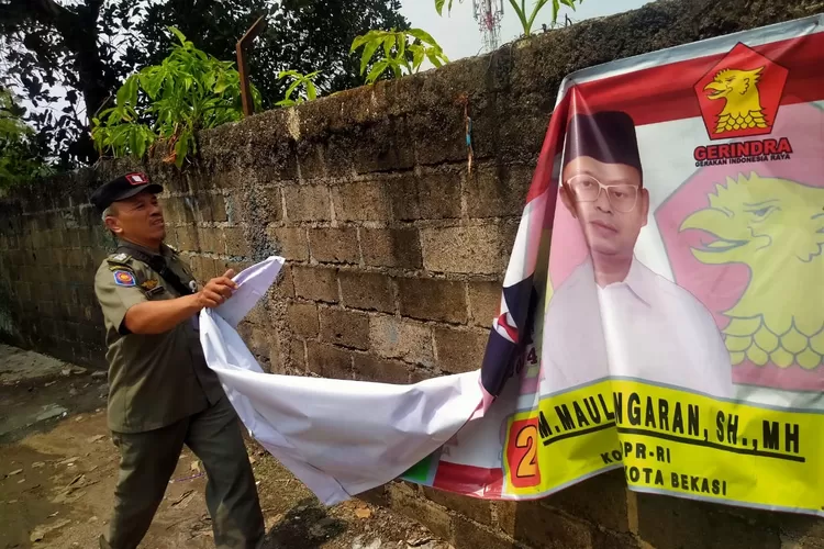 Panwascam bersama PolPP Kecamatan Tapos mencopop ratusan APS di Sepanjang Jalan Raya Tapos. (Andika Eka )