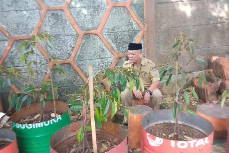 Camat Tapos, Abdul Mutolib memantau bibit Pohon Durian yang baru saja di beli oleh Aparatur Kecamatan Tapos. (ANDIKA EKA/RADAR DEPOK)