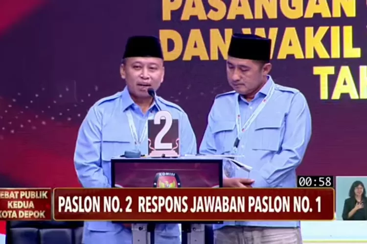 Calon Walikota dan Wakil Walikota Depok nomor urut 2, Supian Suri dan Chandra Rahmansyah saat menerangkan soal penanganan pengangguran dalam Debat kedua Pilkada Kota Depok (TANGKAPAN LAYAR)