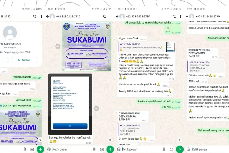 Tangkapan layar antara pelaku penipuan dengan pengurus IMI Kabupaten Bogor. (IMI Kabupaten Bogor)