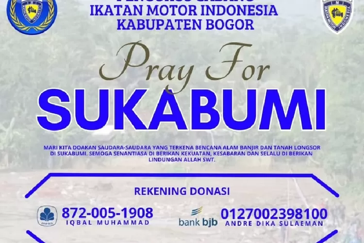 IMI Kabupaten Bogor membuka donasi untuk membantu korban banjir bandang dan longsor di Sukabumi.