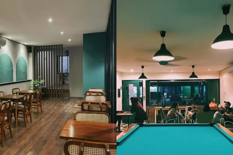 Suasana kafe estetik dan area billiard di Kedai Kopi Manogi Depok (Instagram/@kedaimanogi)