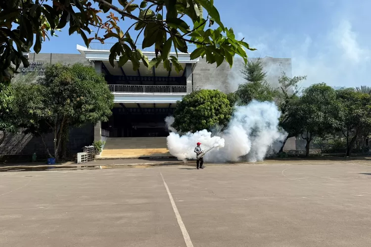 Pengasapan di tempat terindikasi sarang nyamuk DBD.  (KABAR BOGOR)