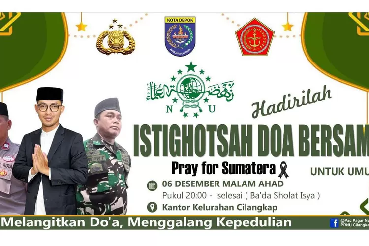 Lurah Cilangkap, Galih Catur Prasatya mengajak warga Kelurahan Cilangkap, Kecamatan Tapos mengikuti doa Istighotsah untuk Korban Bencana Sumatra, Jumat (5/12).  (DOKUMEN KELURAHAN CILANGKAP)