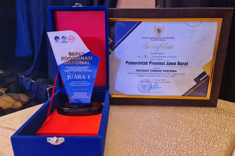 Pemerintah Provinsi Jawa Barat meraih dua penghargaan dalam Rapat Koordinasi (Rakornas) Kolaborasi Implementasi Sistem Pemerintahan Berbasis Elektronik (SPBE) 2023. (Pemprov Jabar)