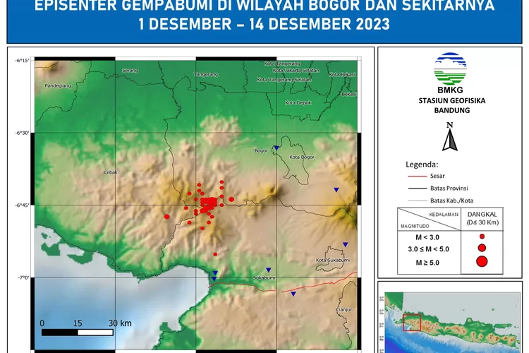 Gempa-gempa di wilayah Bogor ini memiliki magnitudo berkisar antara M1,8 hingga M4,6, dan enam di antaranya dirasakan lebih dari M3,0. (Stasiun Geofisika Bandung)
